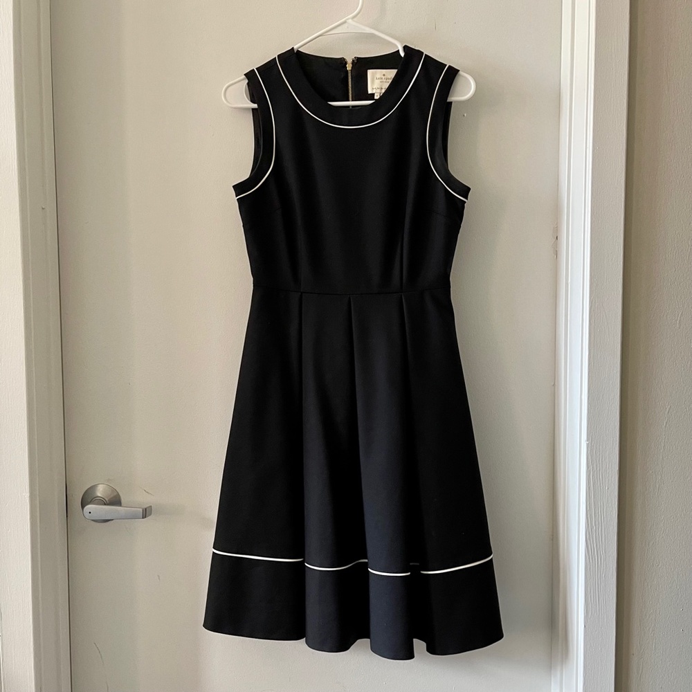 Kate Spade Hope Fit Flare Dress Black w/ White Trim & Pockets Size 4